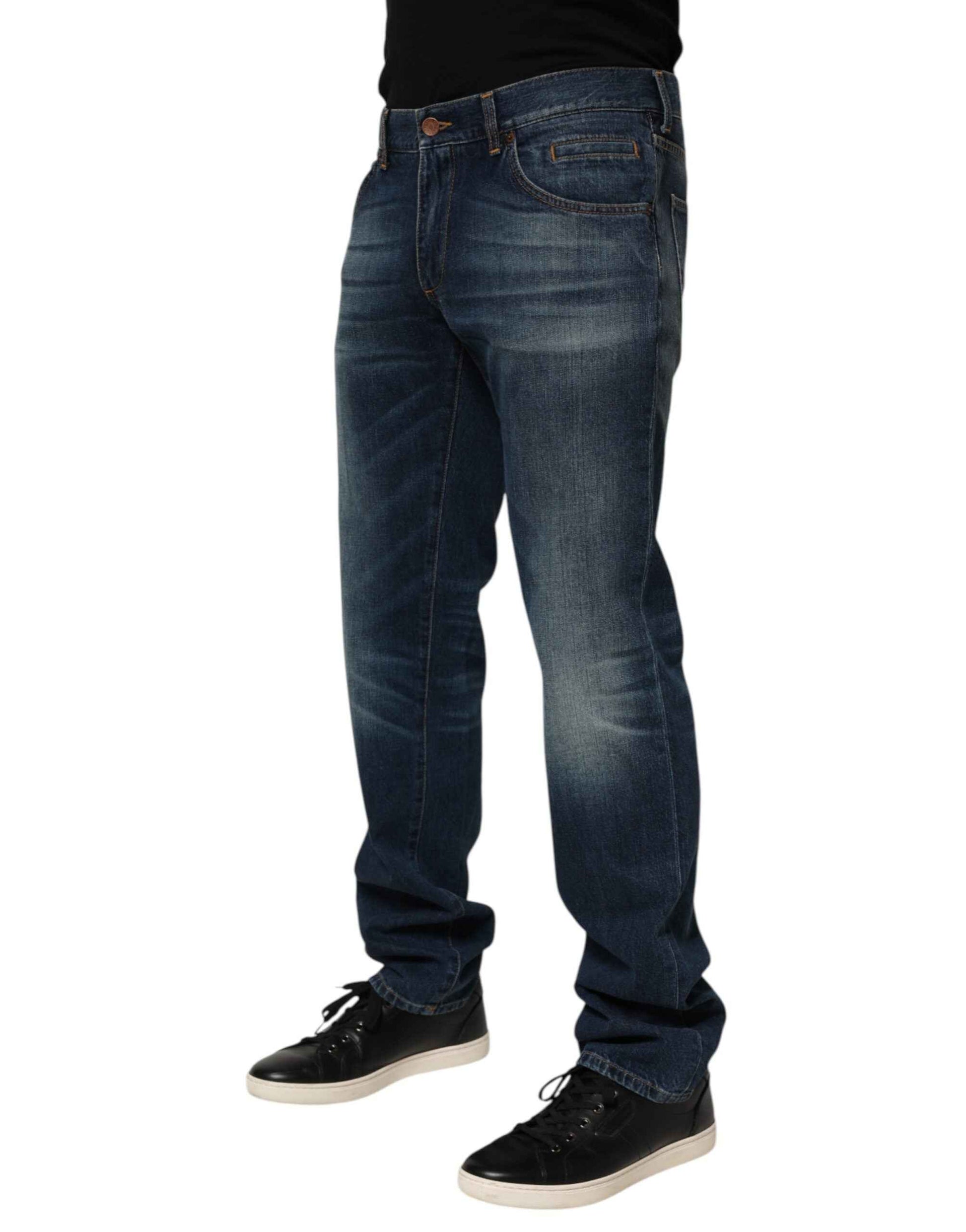 Dolce & Gabbana Dark Blue Washed Cotton Skinny Men Denim Jeans by Dolce & Gabbana