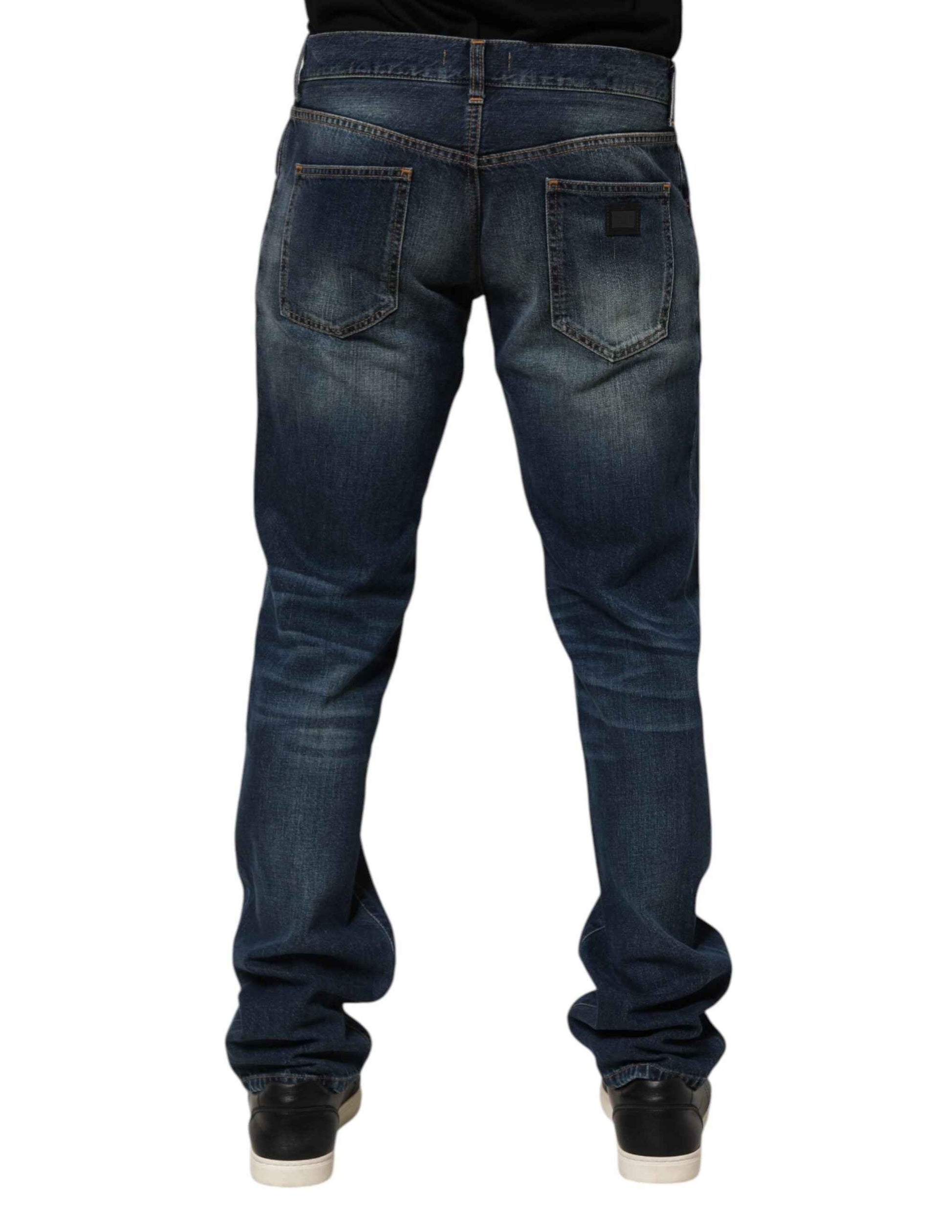 Dolce & Gabbana Dark Blue Washed Cotton Skinny Men Denim Jeans by Dolce & Gabbana