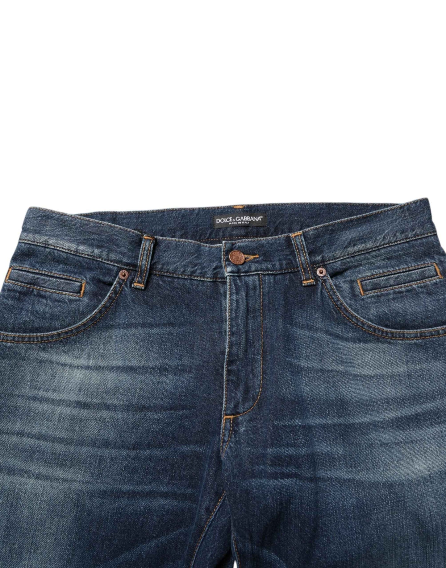 Dolce & Gabbana Dark Blue Washed Cotton Skinny Men Denim Jeans by Dolce & Gabbana
