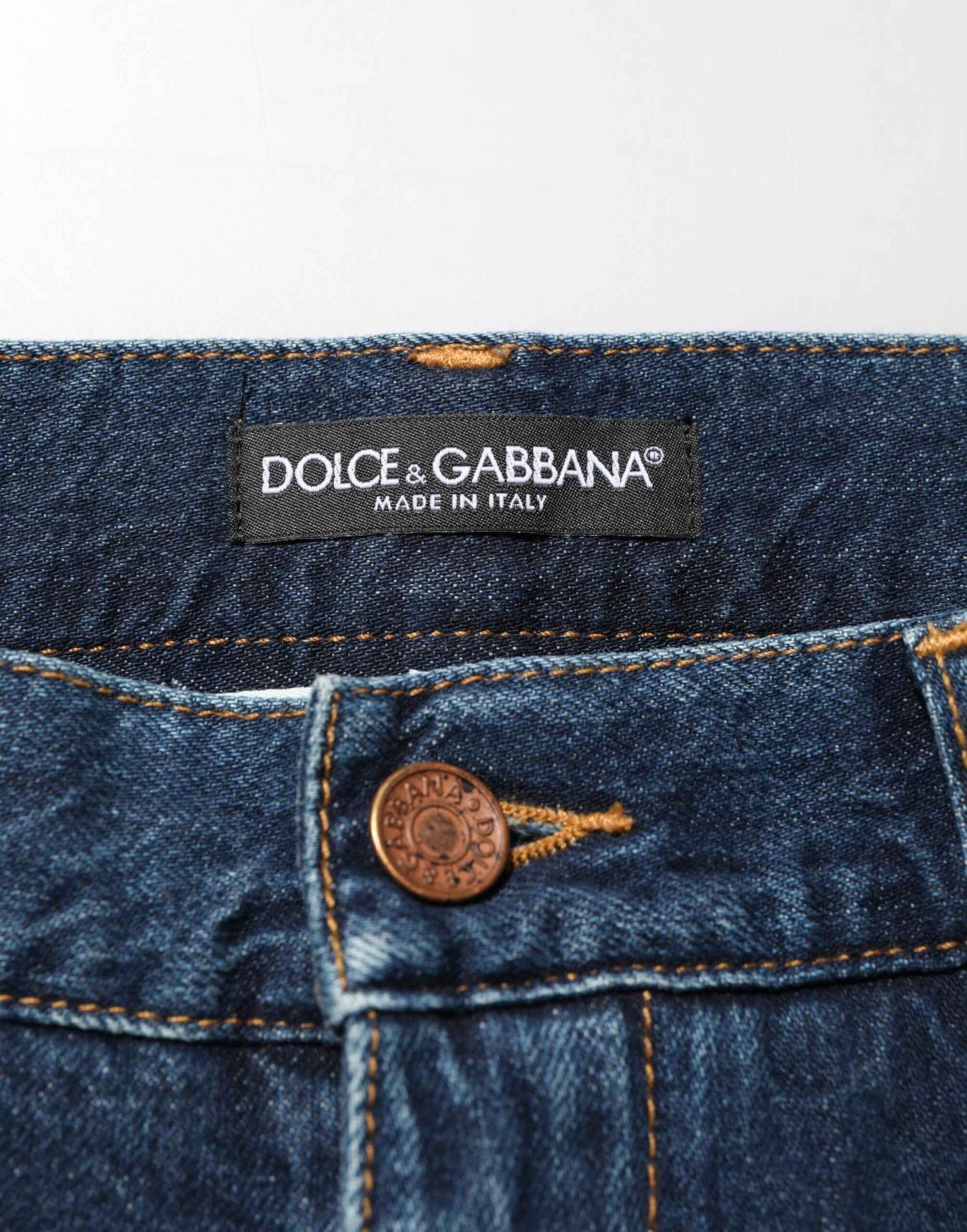 Dolce & Gabbana Dark Blue Washed Cotton Skinny Men Denim Jeans by Dolce & Gabbana