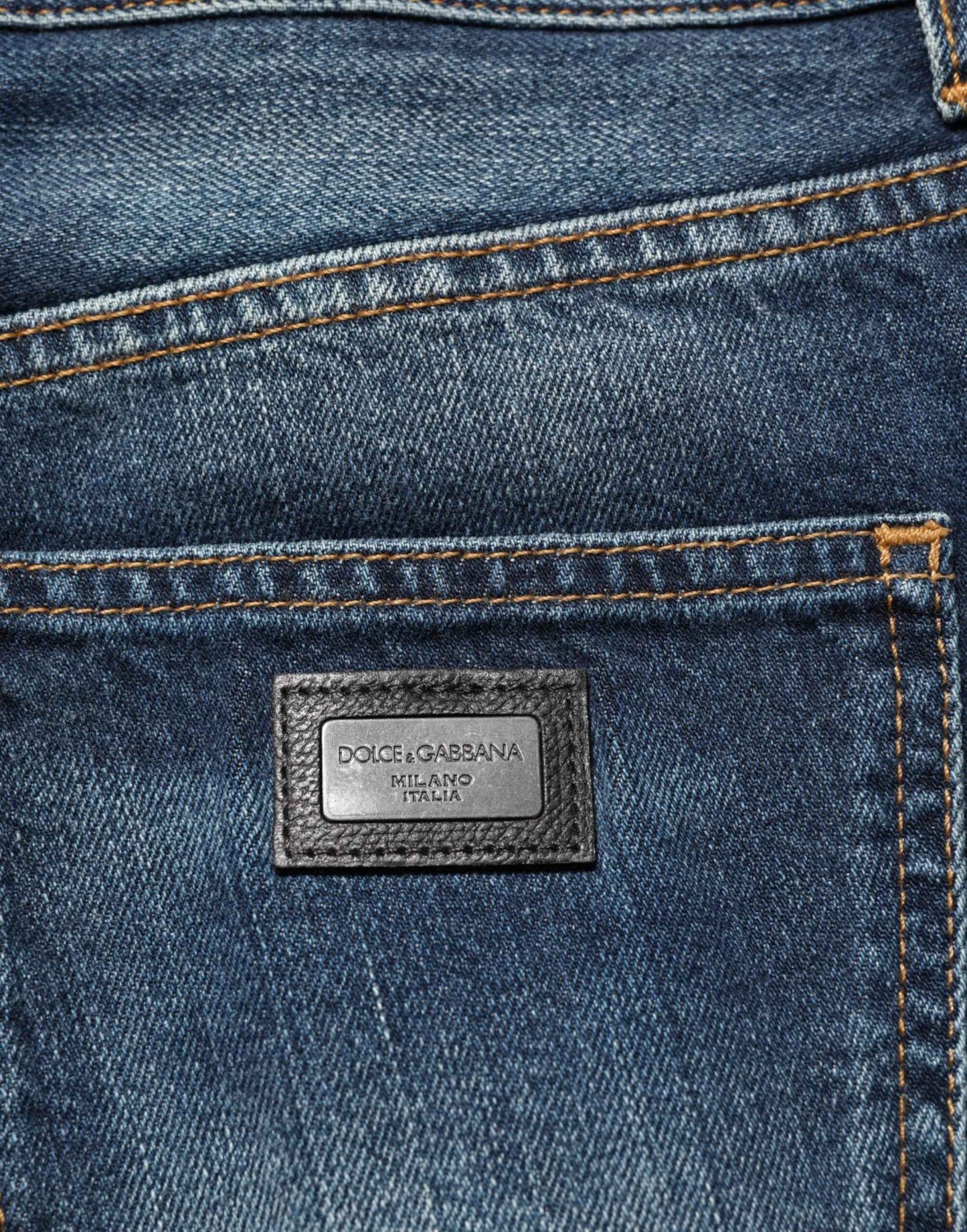 Dolce & Gabbana Dark Blue Washed Cotton Skinny Men Denim Jeans by Dolce & Gabbana