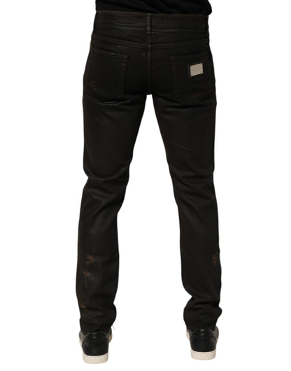 Dolce & Gabbana Dark Brown Tattered Cotton Skinny Denim Jeans - from Dolce & Gabbana