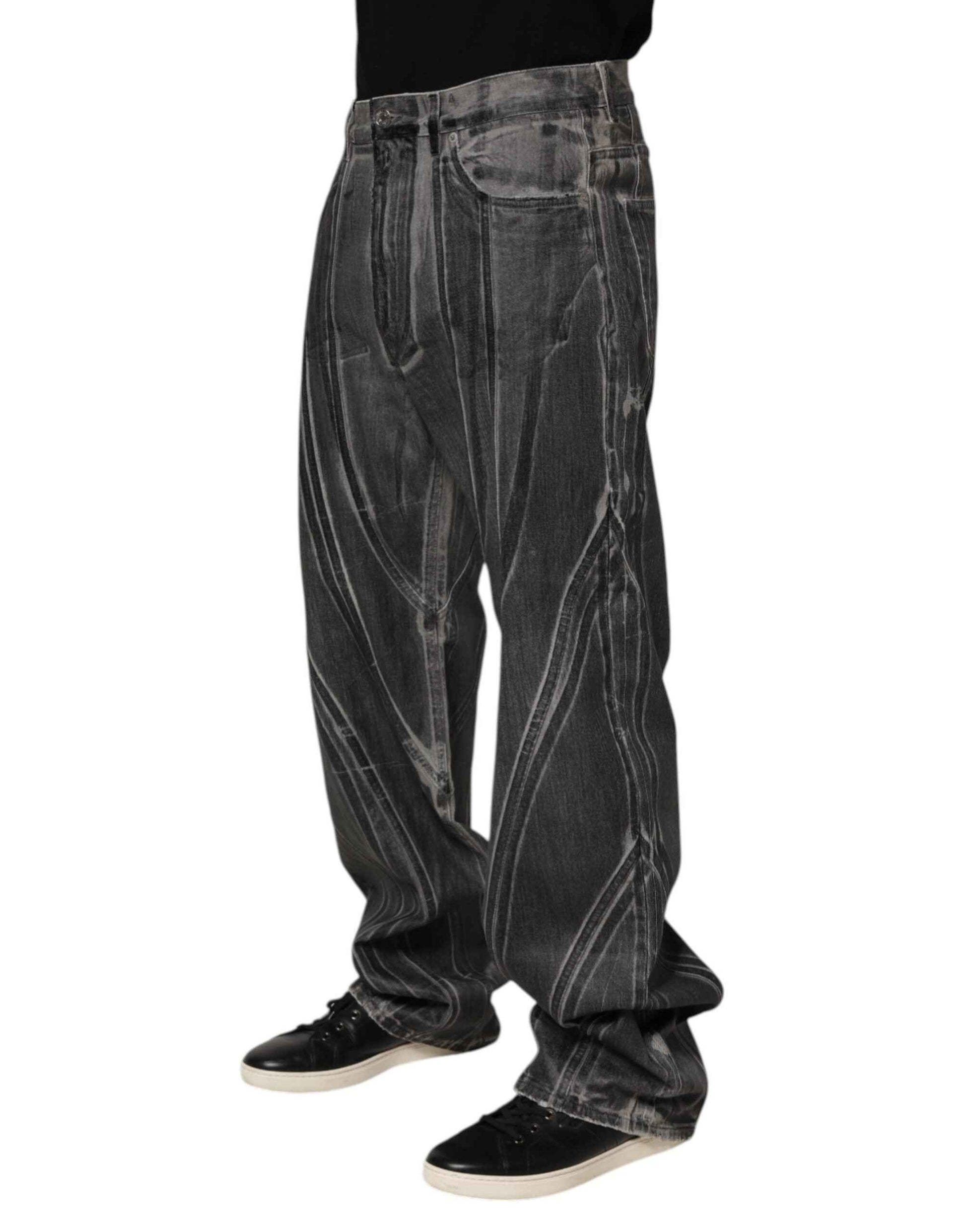 Dolce & Gabbana Black Grey Graphic Print Denim Pants Jeans by Dolce & Gabbana