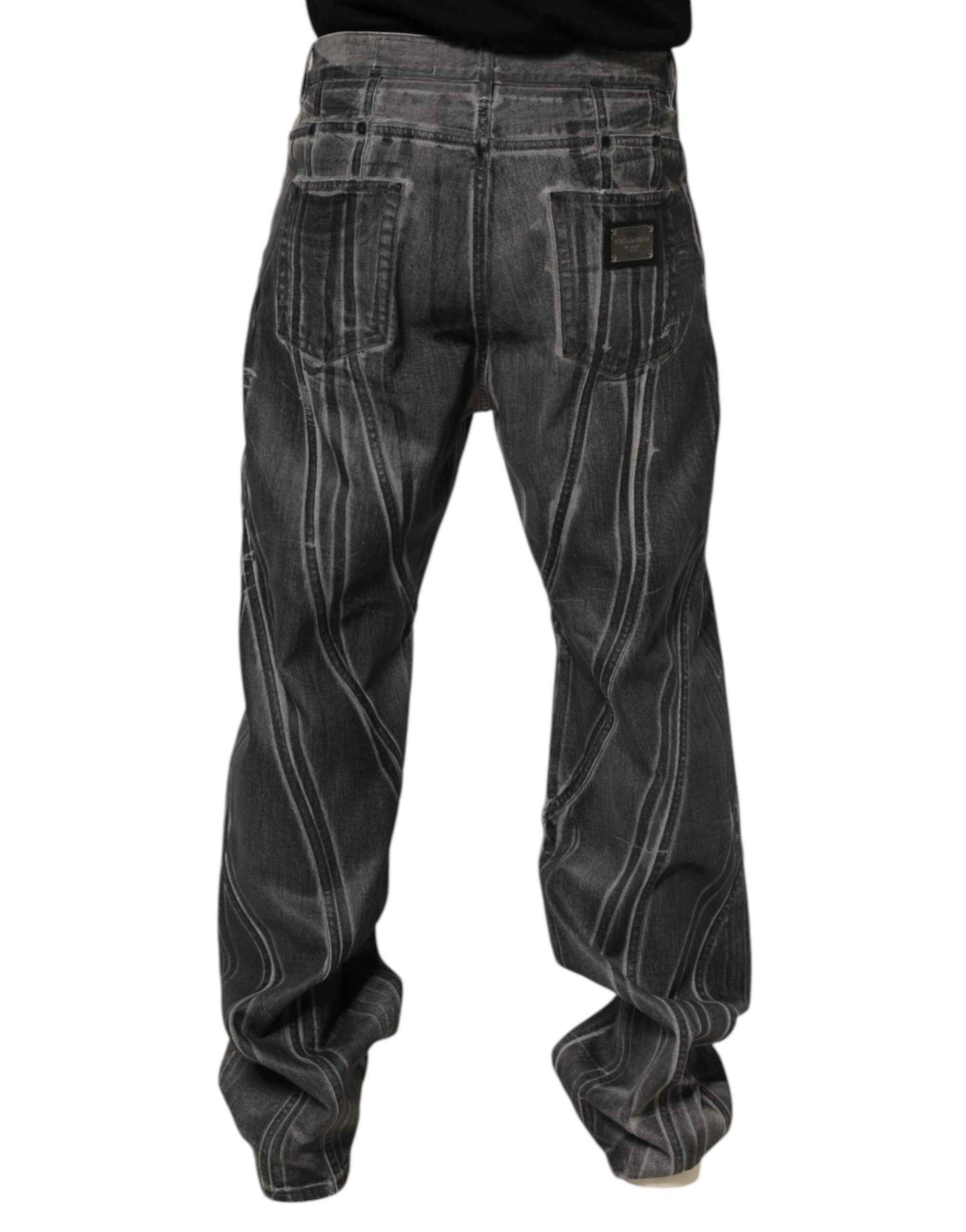 Dolce & Gabbana Black Grey Graphic Print Denim Pants Jeans by Dolce & Gabbana