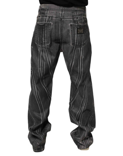Dolce & Gabbana Black Grey Graphic Print Denim Pants Jeans by Dolce & Gabbana