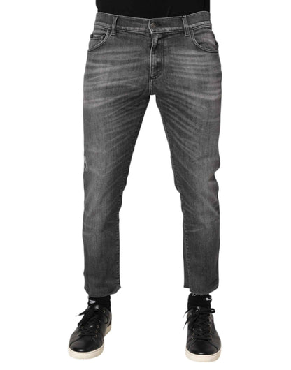 Dolce & Gabbana Grey Cotton Denim Slim Fit Distressed Pants Jeans by Dolce & Gabbana