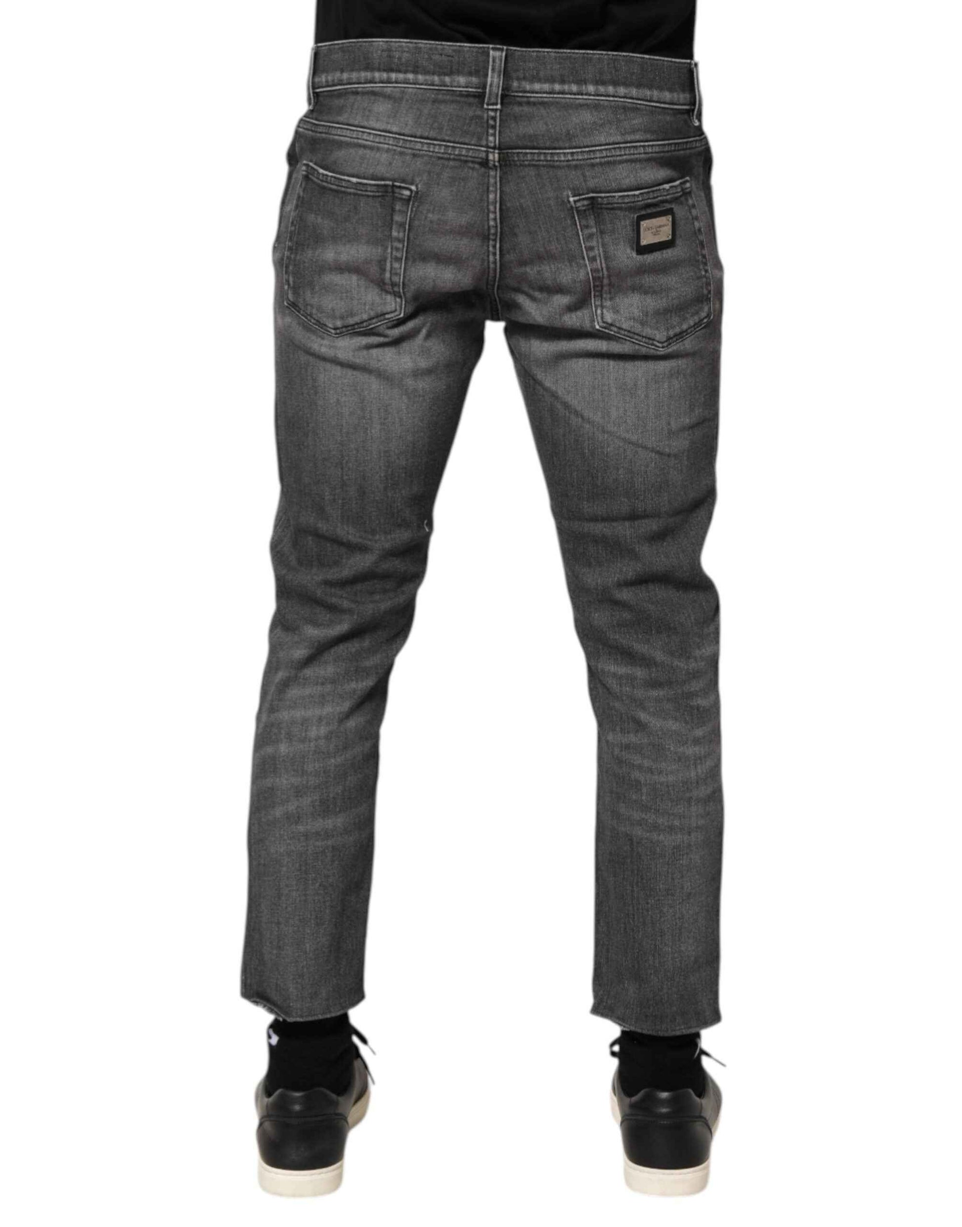 Dolce & Gabbana Grey Cotton Denim Slim Fit Distressed Pants Jeans by Dolce & Gabbana