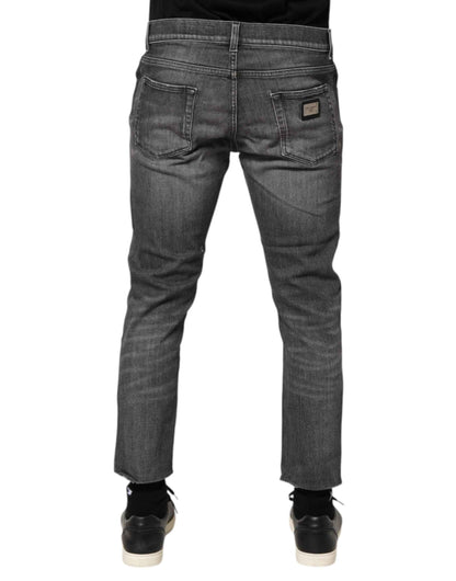 Dolce & Gabbana Grey Cotton Denim Slim Fit Distressed Pants Jeans by Dolce & Gabbana