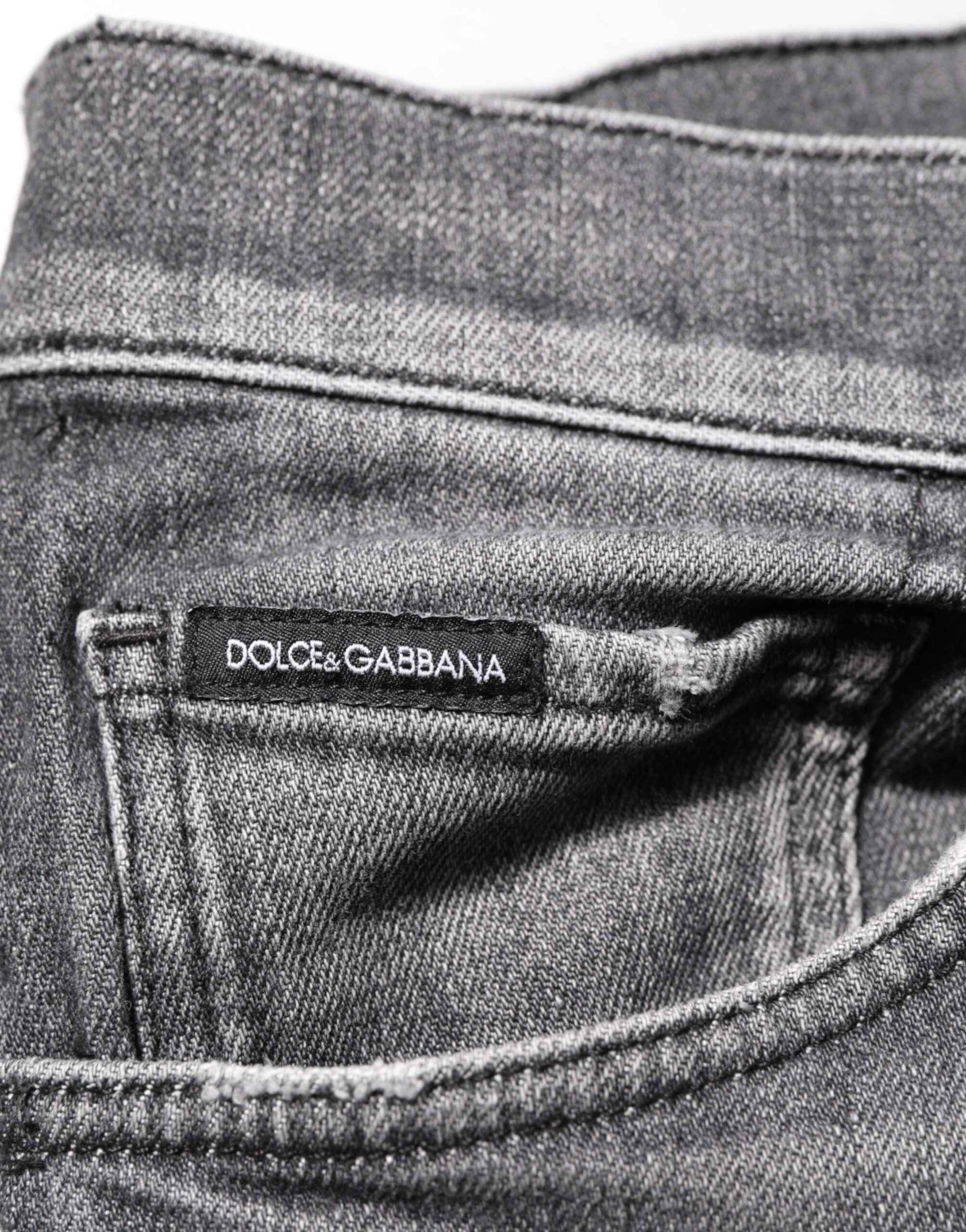 Dolce & Gabbana Grey Cotton Denim Slim Fit Distressed Pants Jeans by Dolce & Gabbana