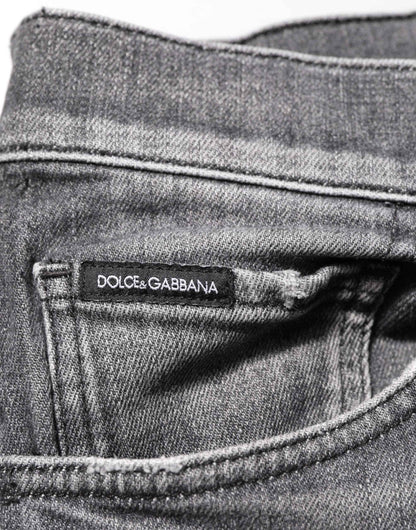 Dolce & Gabbana Grey Cotton Denim Slim Fit Distressed Pants Jeans by Dolce & Gabbana