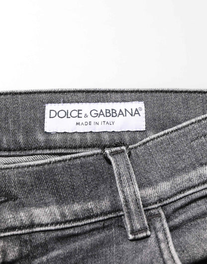 Dolce & Gabbana Grey Cotton Denim Slim Fit Distressed Pants Jeans by Dolce & Gabbana
