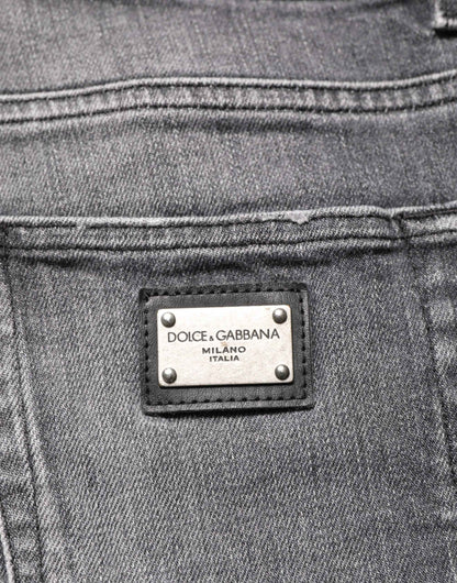 Dolce & Gabbana Grey Cotton Denim Slim Fit Distressed Pants Jeans by Dolce & Gabbana