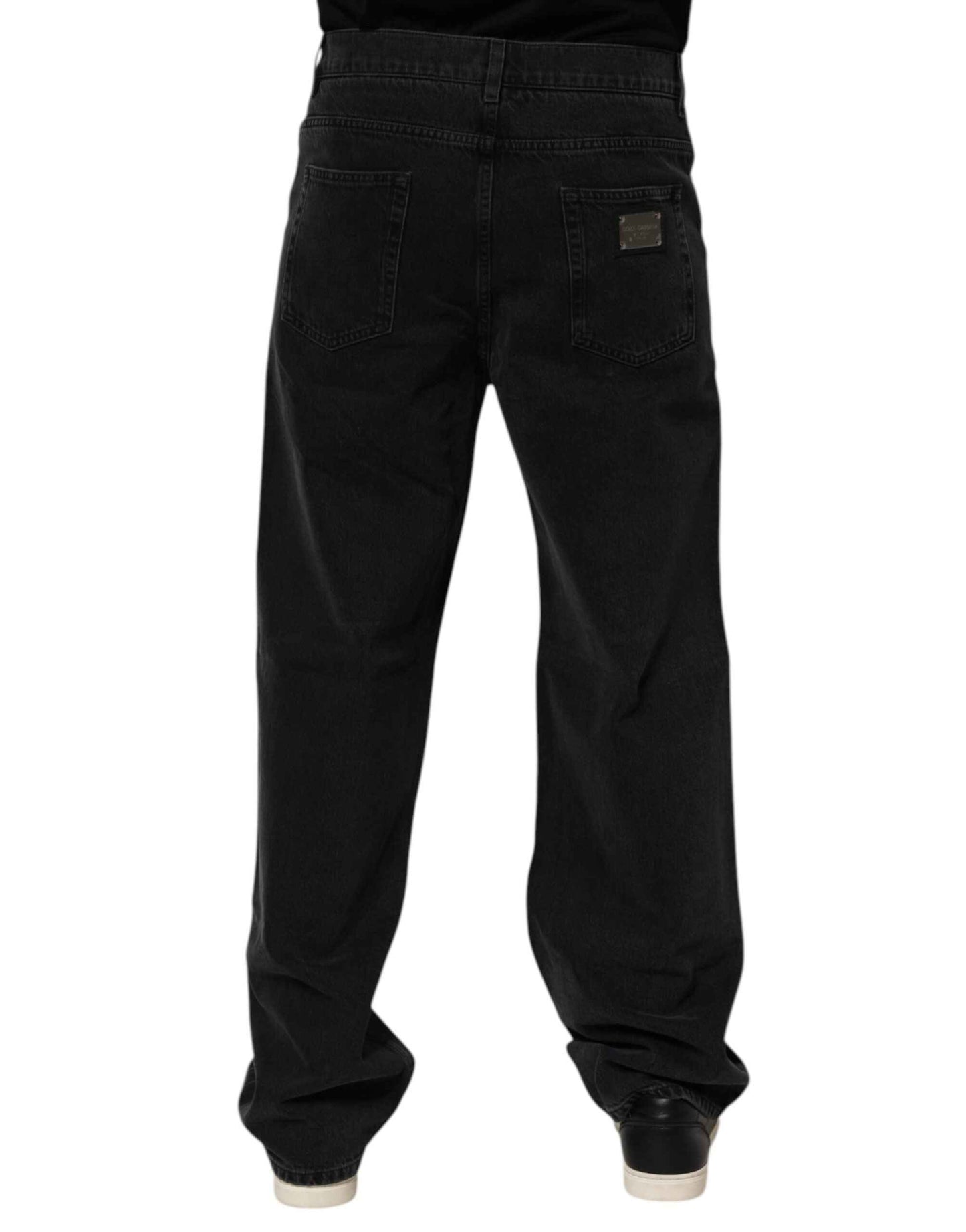 Dolce & Gabbana Black Cotton Logo Men Mid Waist Denim Jeans by Dolce & Gabbana