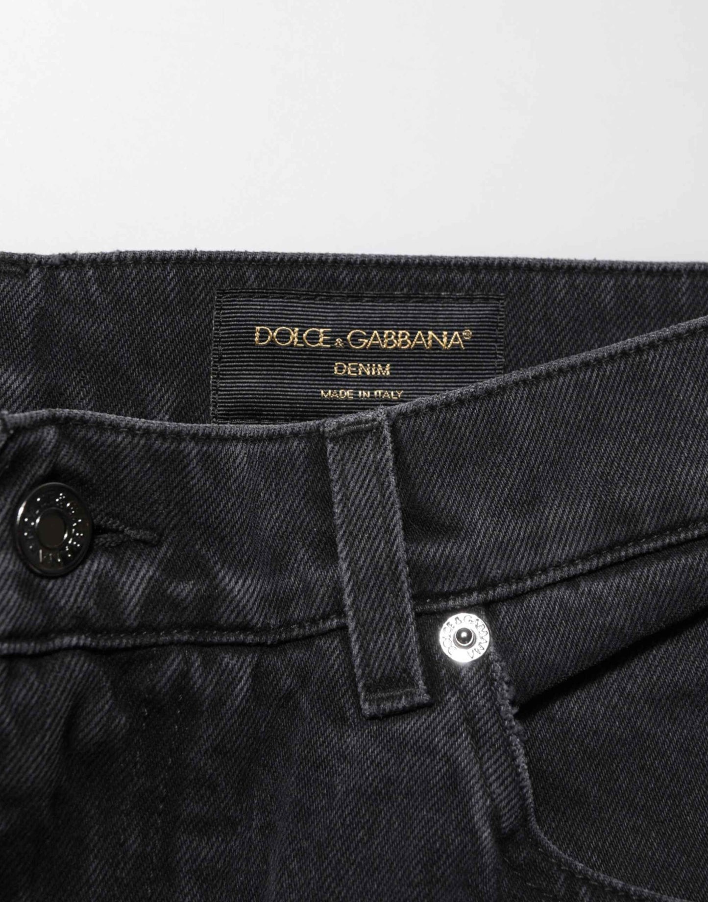 Dolce & Gabbana Black Cotton Logo Men Mid Waist Denim Jeans by Dolce & Gabbana