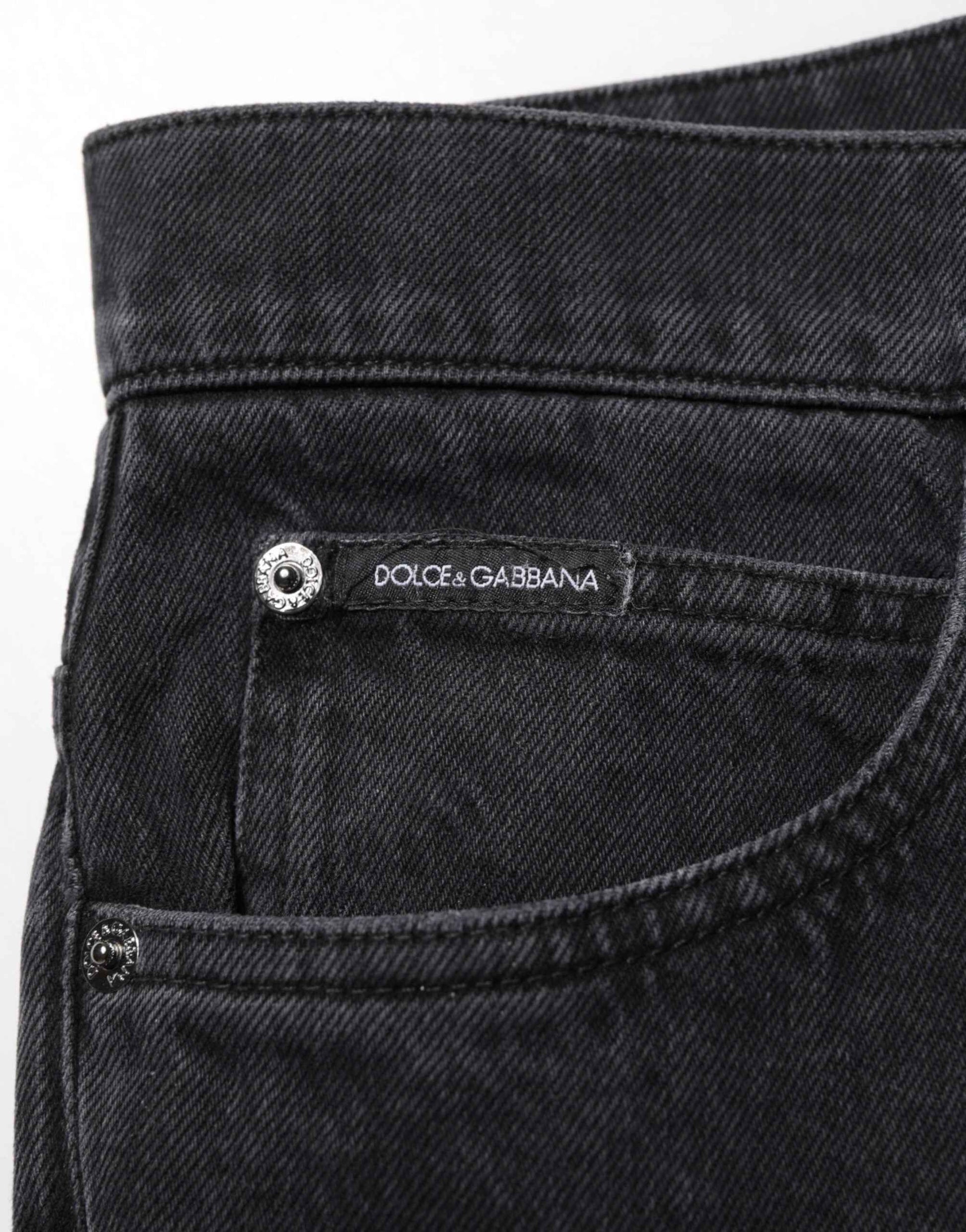 Dolce & Gabbana Black Cotton Logo Men Mid Waist Denim Jeans by Dolce & Gabbana