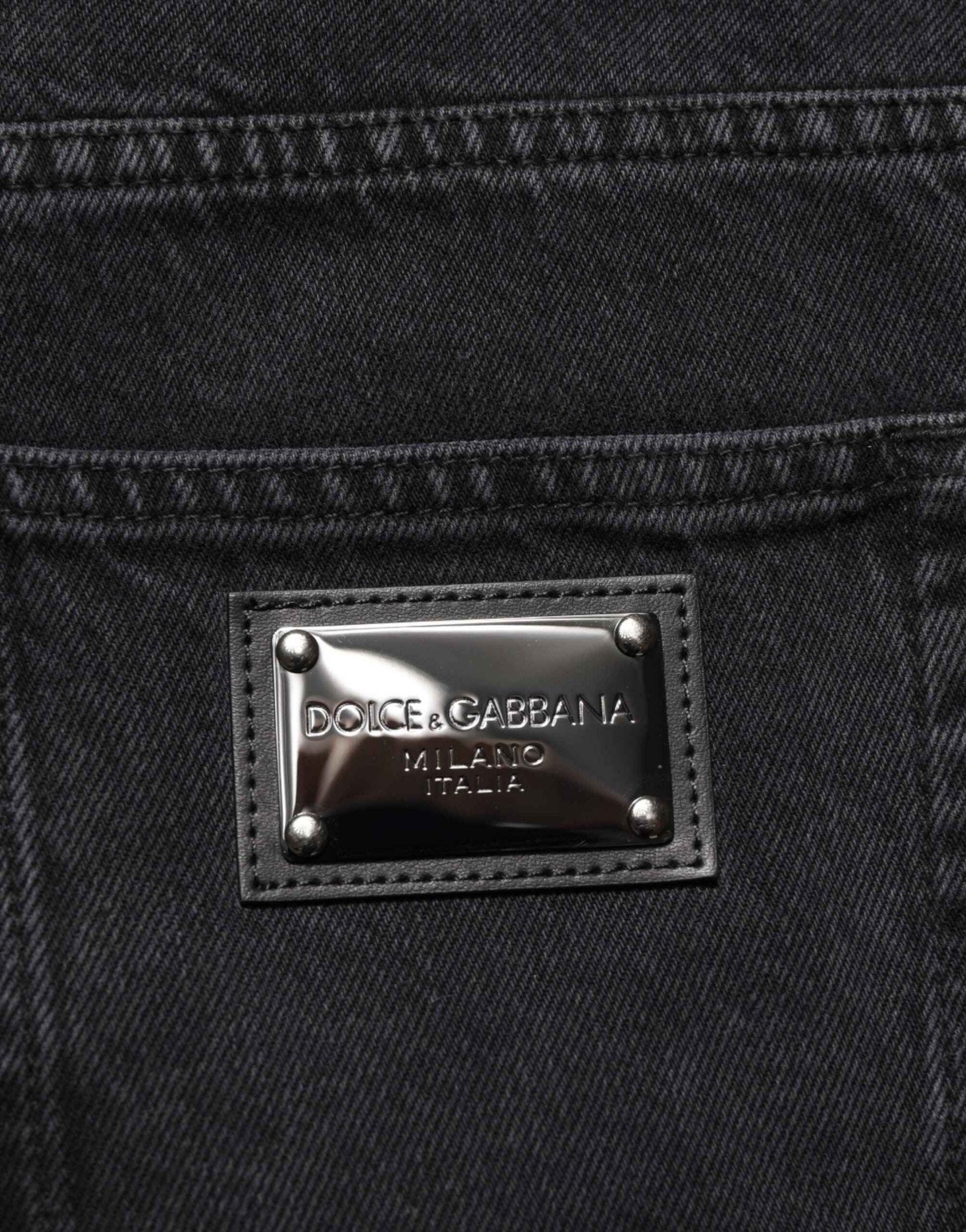 Dolce & Gabbana Black Cotton Logo Men Mid Waist Denim Jeans by Dolce & Gabbana
