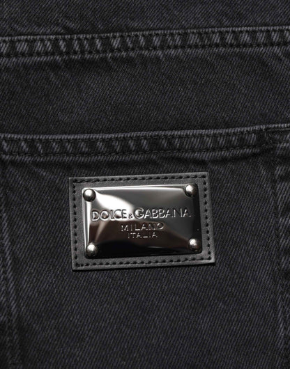 Dolce & Gabbana Black Cotton Logo Men Mid Waist Denim Jeans by Dolce & Gabbana