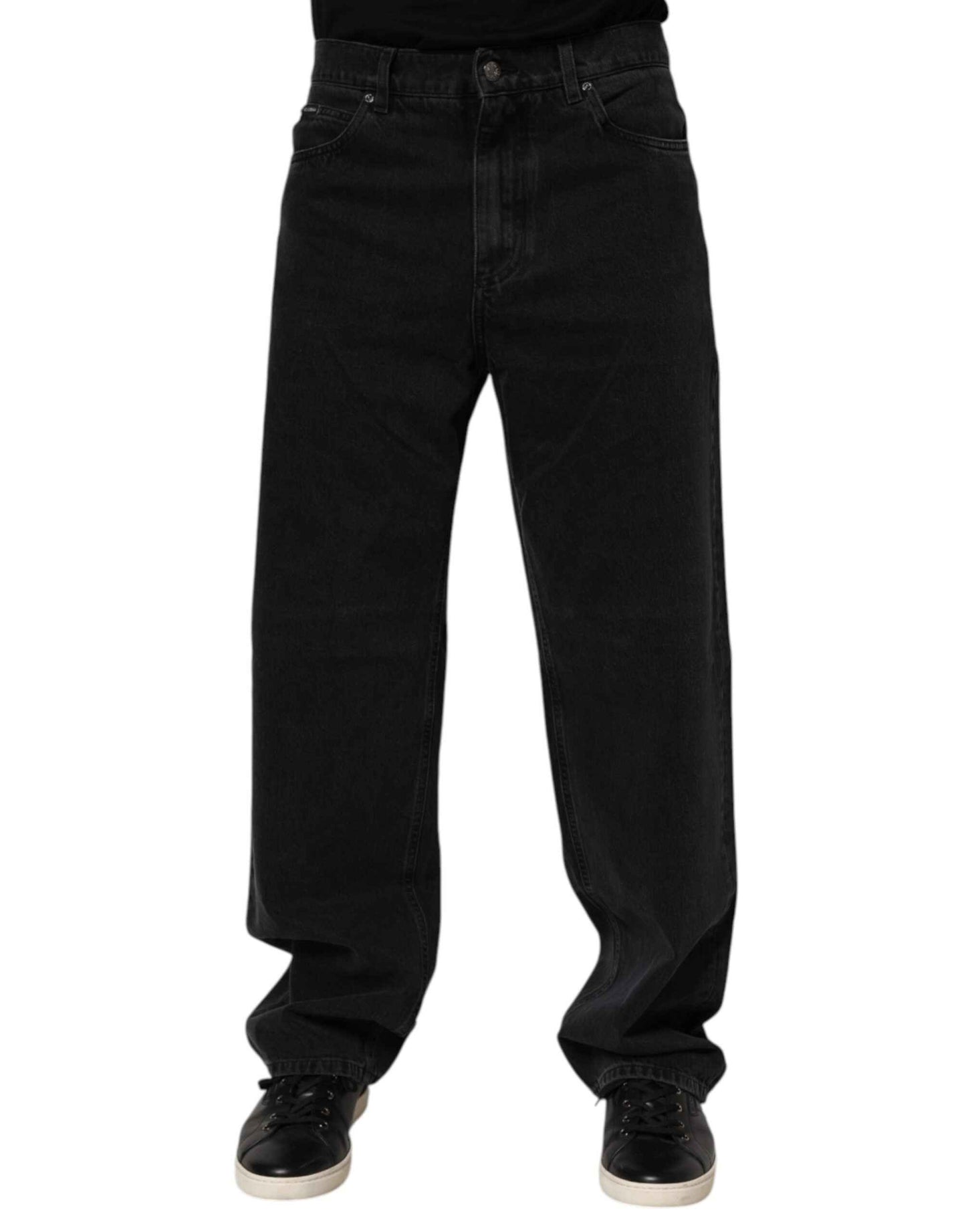 Dolce & Gabbana Black Cotton Logo Men Mid Waist Denim Jeans by Dolce & Gabbana