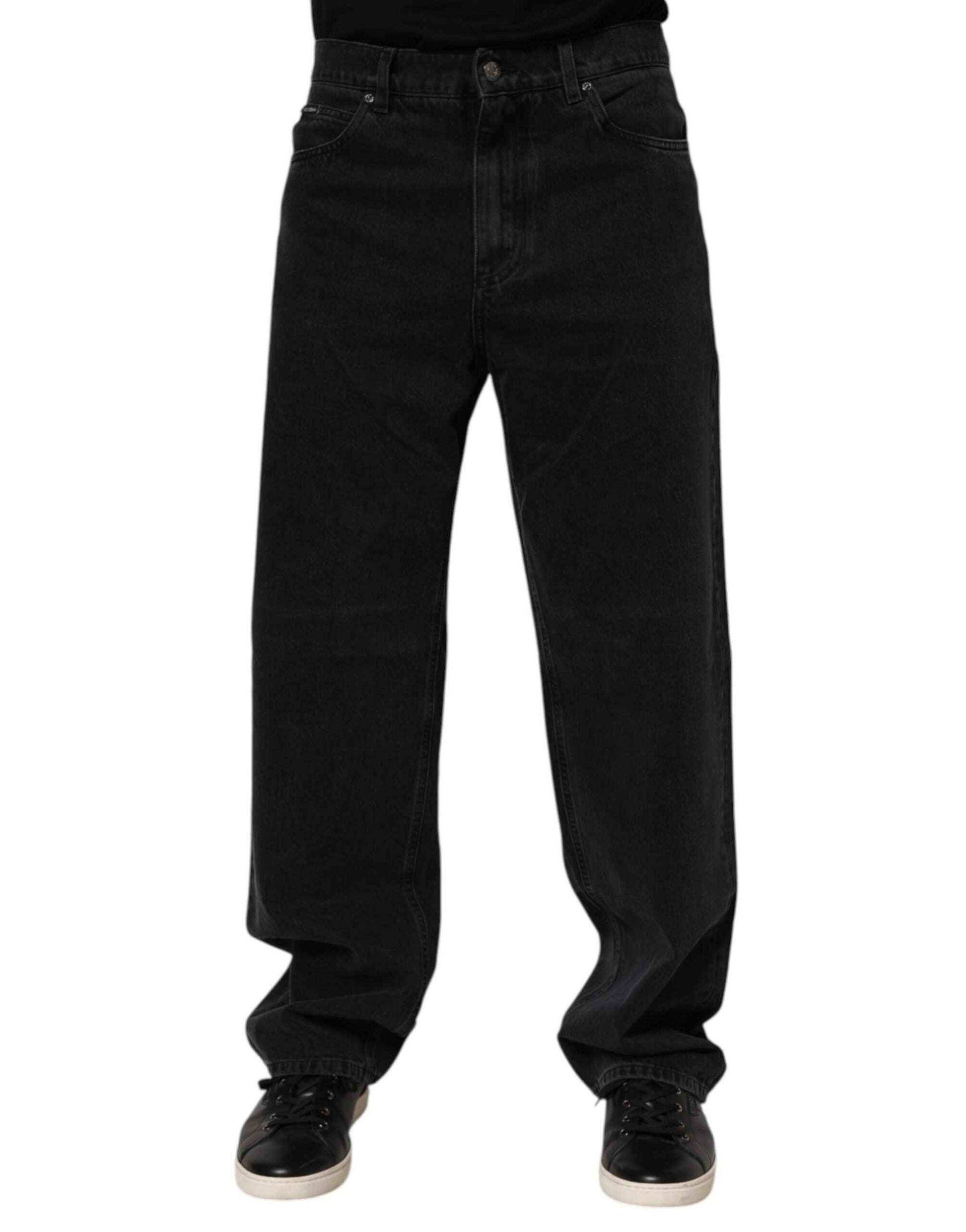 Dolce & Gabbana Black Cotton Logo Men Mid Waist Denim Jeans by Dolce & Gabbana