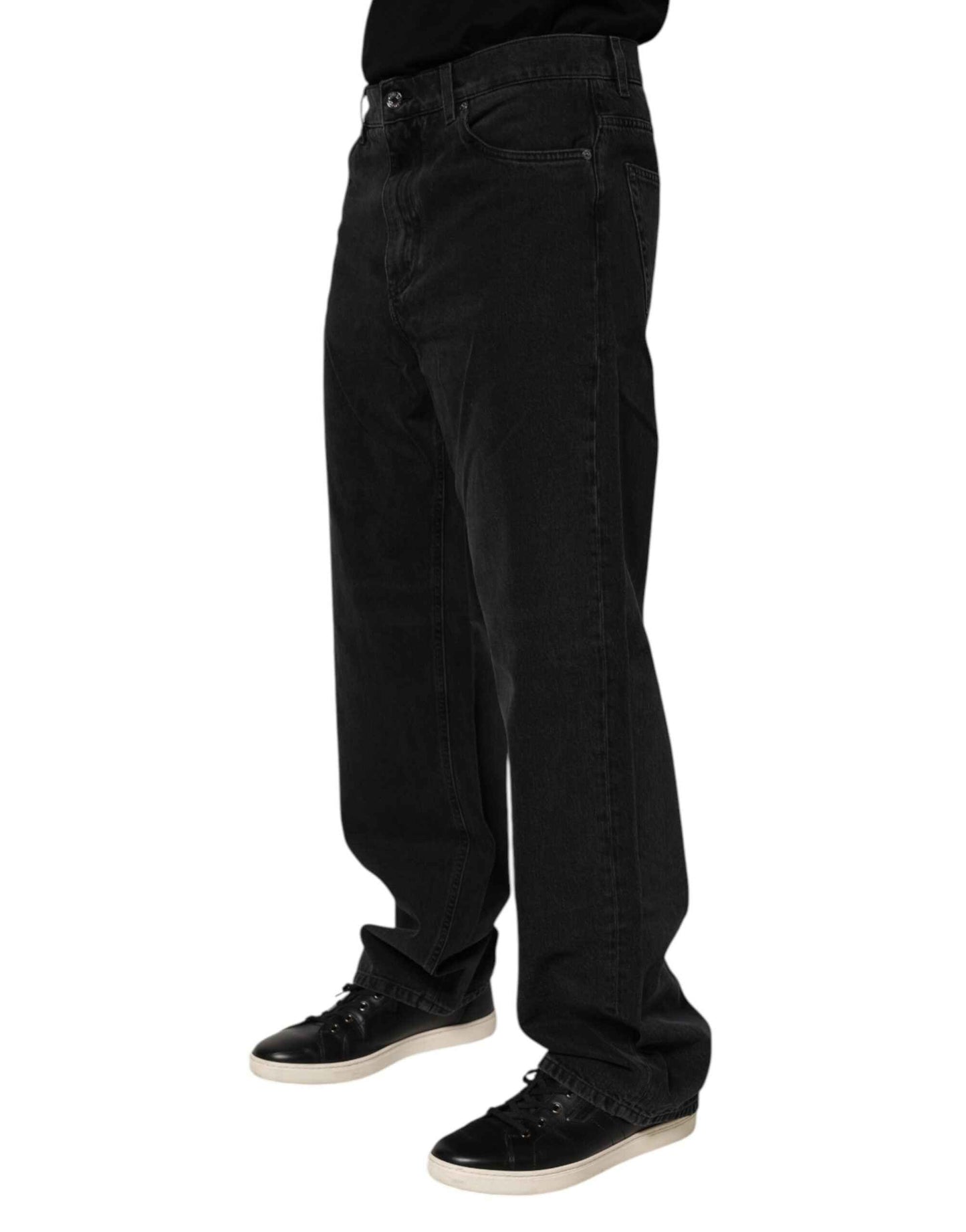 Dolce & Gabbana Black Cotton Logo Men Mid Waist Denim Jeans by Dolce & Gabbana