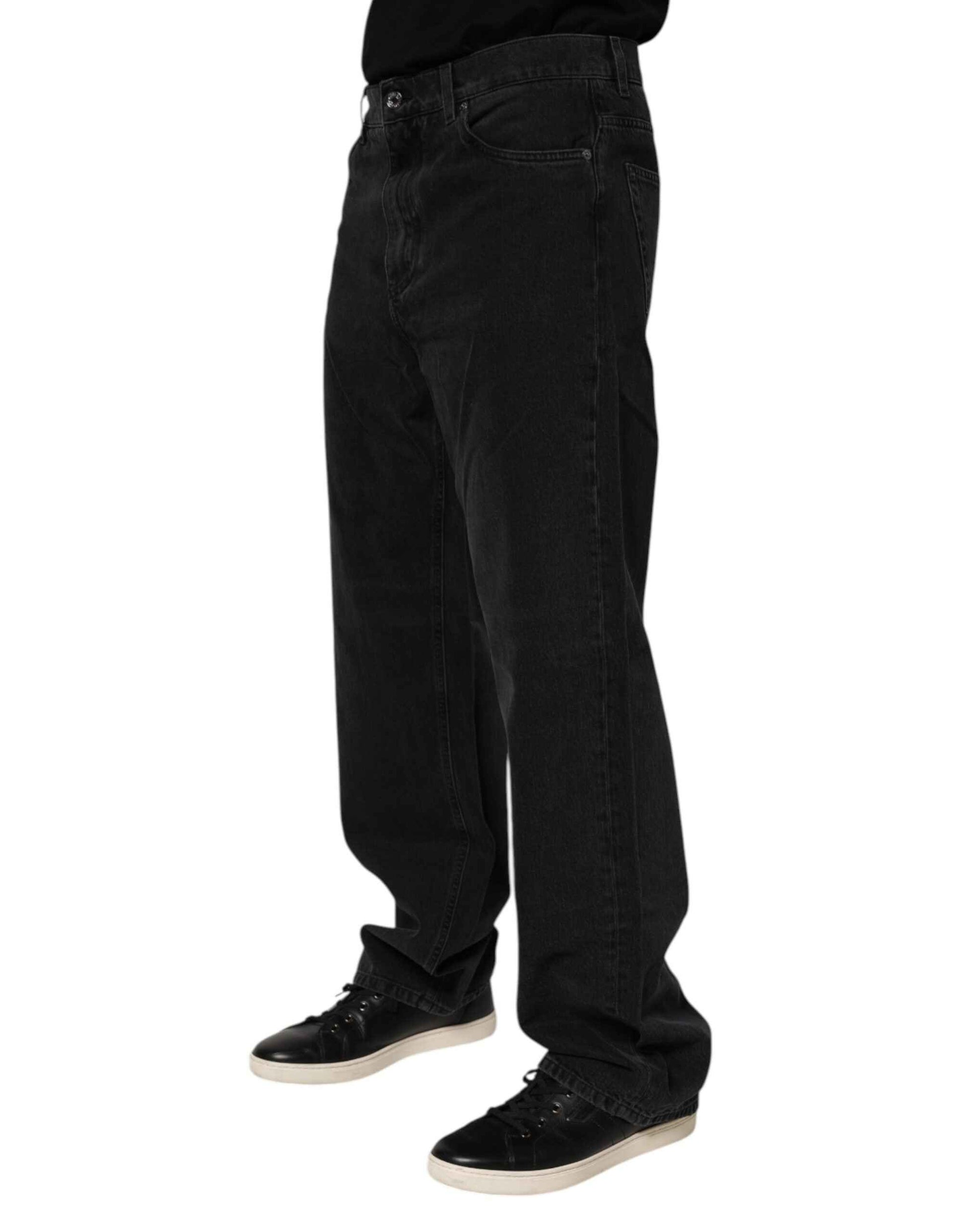 Dolce & Gabbana Black Cotton Logo Men Mid Waist Denim Jeans by Dolce & Gabbana