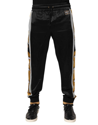 Dolce & Gabbana Black Gold Satin Crown Side Stripe Jogger Pants by Dolce & Gabbana