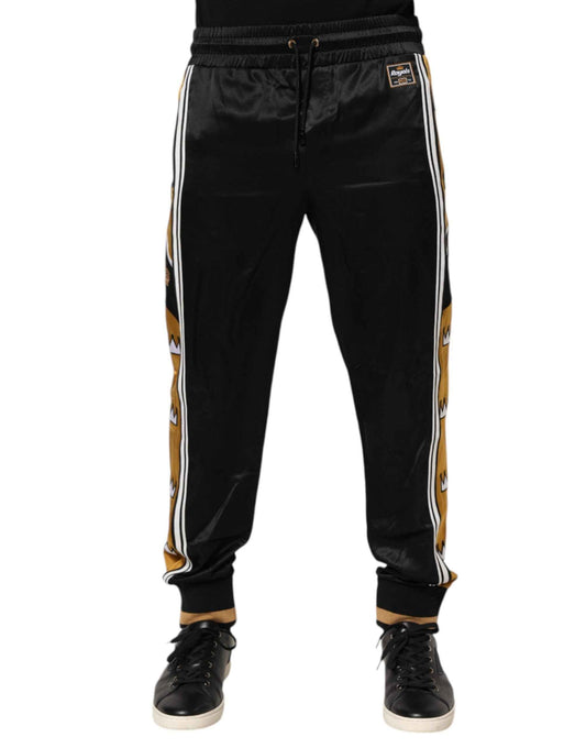 Dolce & Gabbana Black Gold Satin Crown Side Stripe Jogger Pants by Dolce & Gabbana