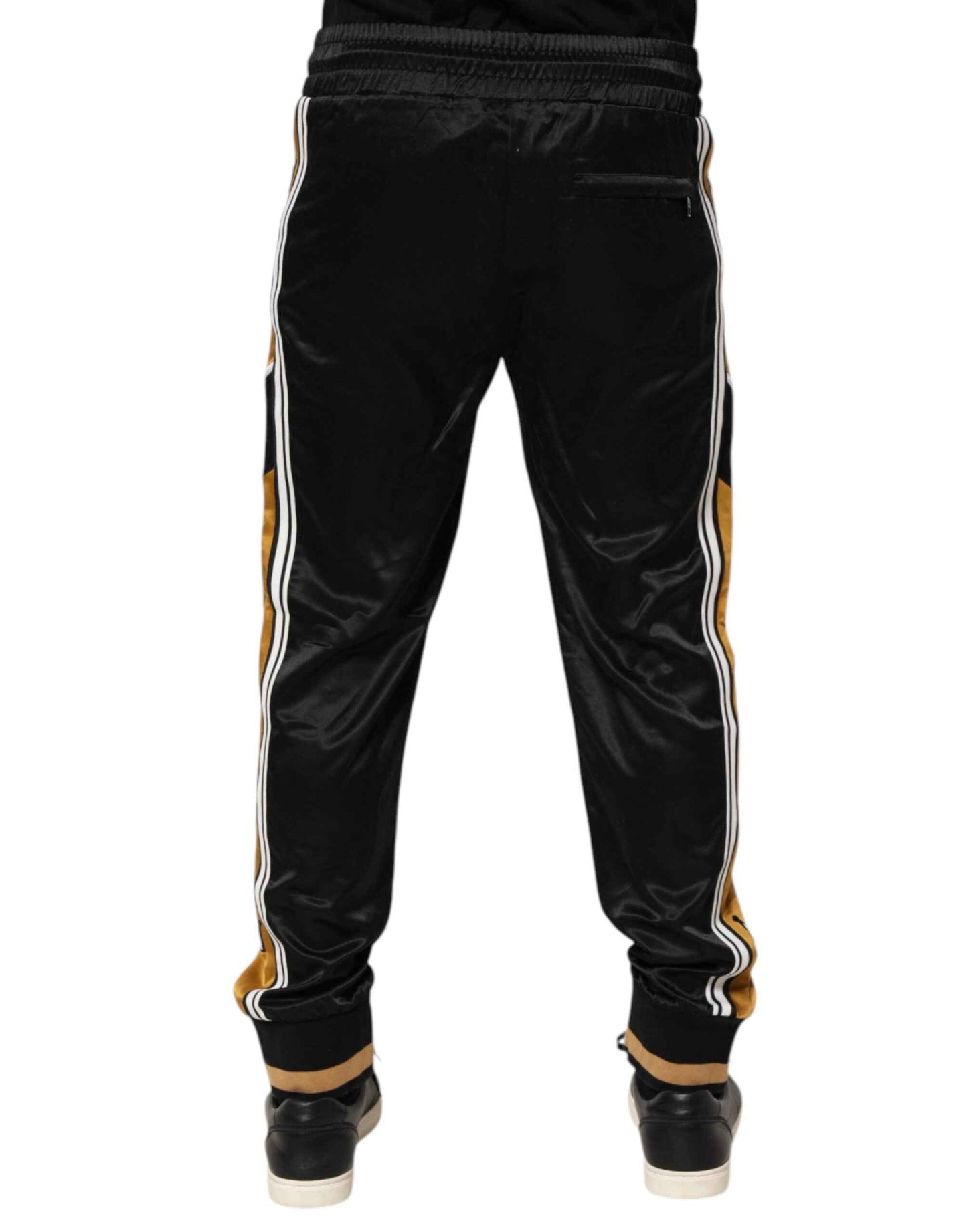 Dolce & Gabbana Black Gold Satin Crown Side Stripe Jogger Pants by Dolce & Gabbana