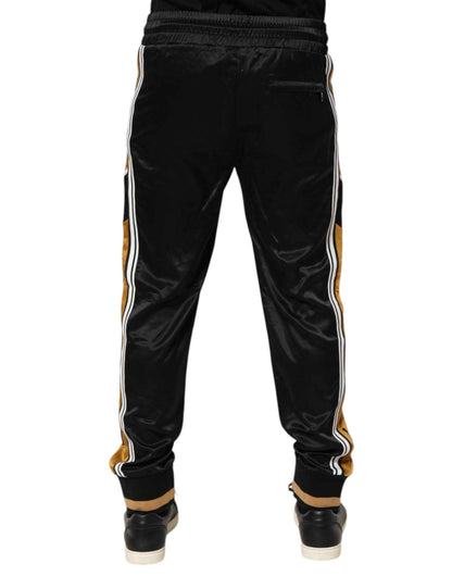 Dolce & Gabbana Black Gold Satin Crown Side Stripe Jogger Pants by Dolce & Gabbana