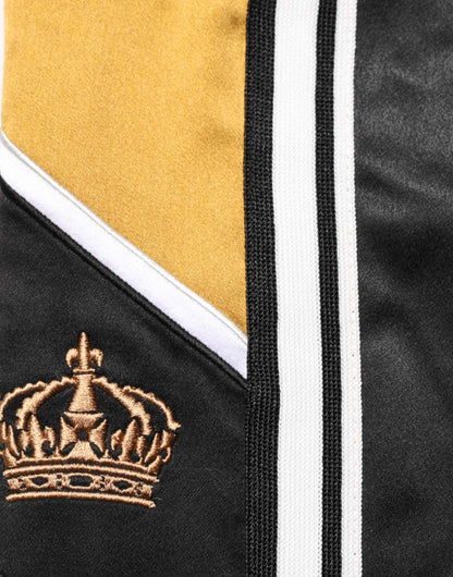 Dolce & Gabbana Black Gold Satin Crown Side Stripe Jogger Pants by Dolce & Gabbana
