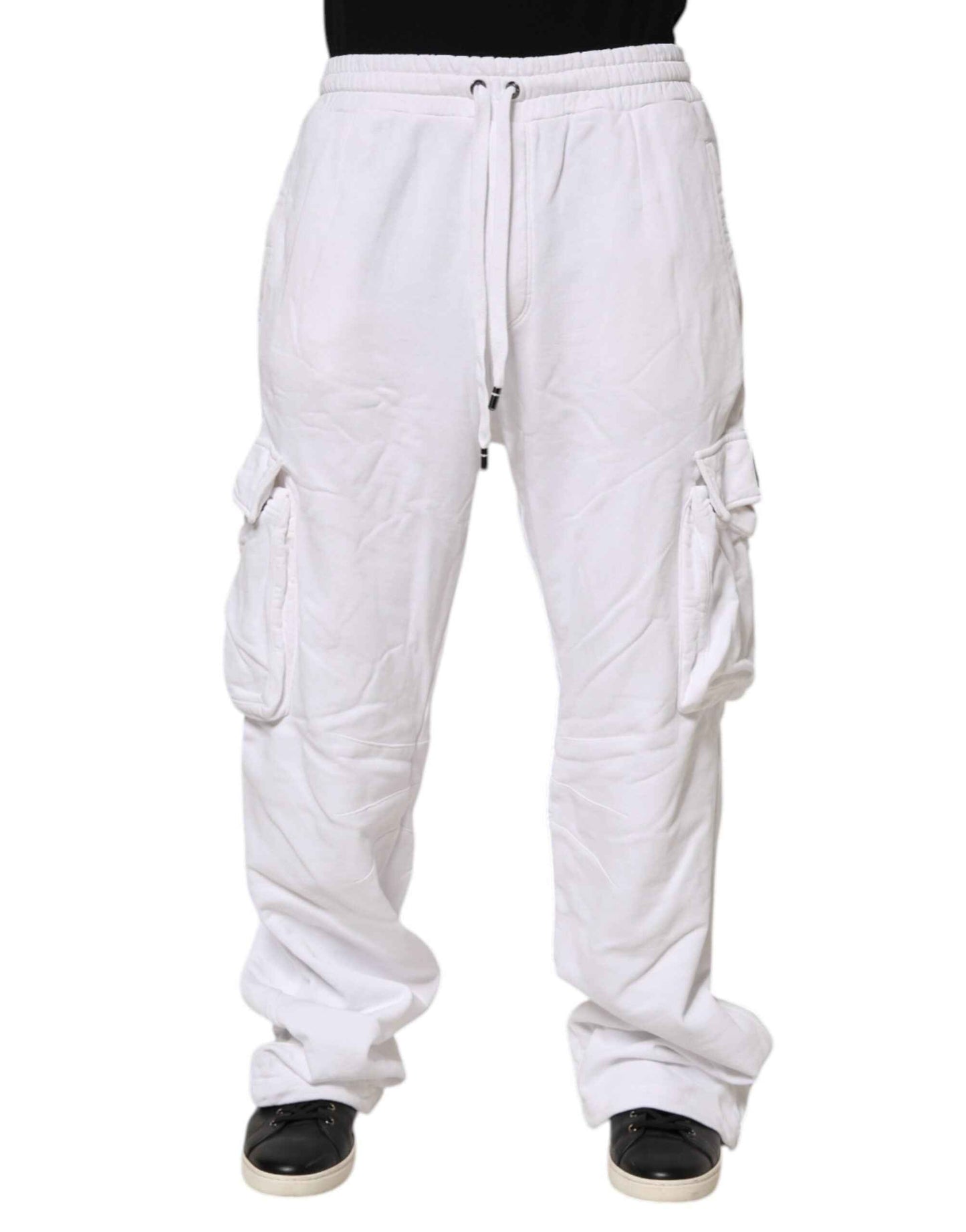 Dolce & Gabbana White Cotton Cargo Trousers Logo Patch Pants by Dolce & Gabbana