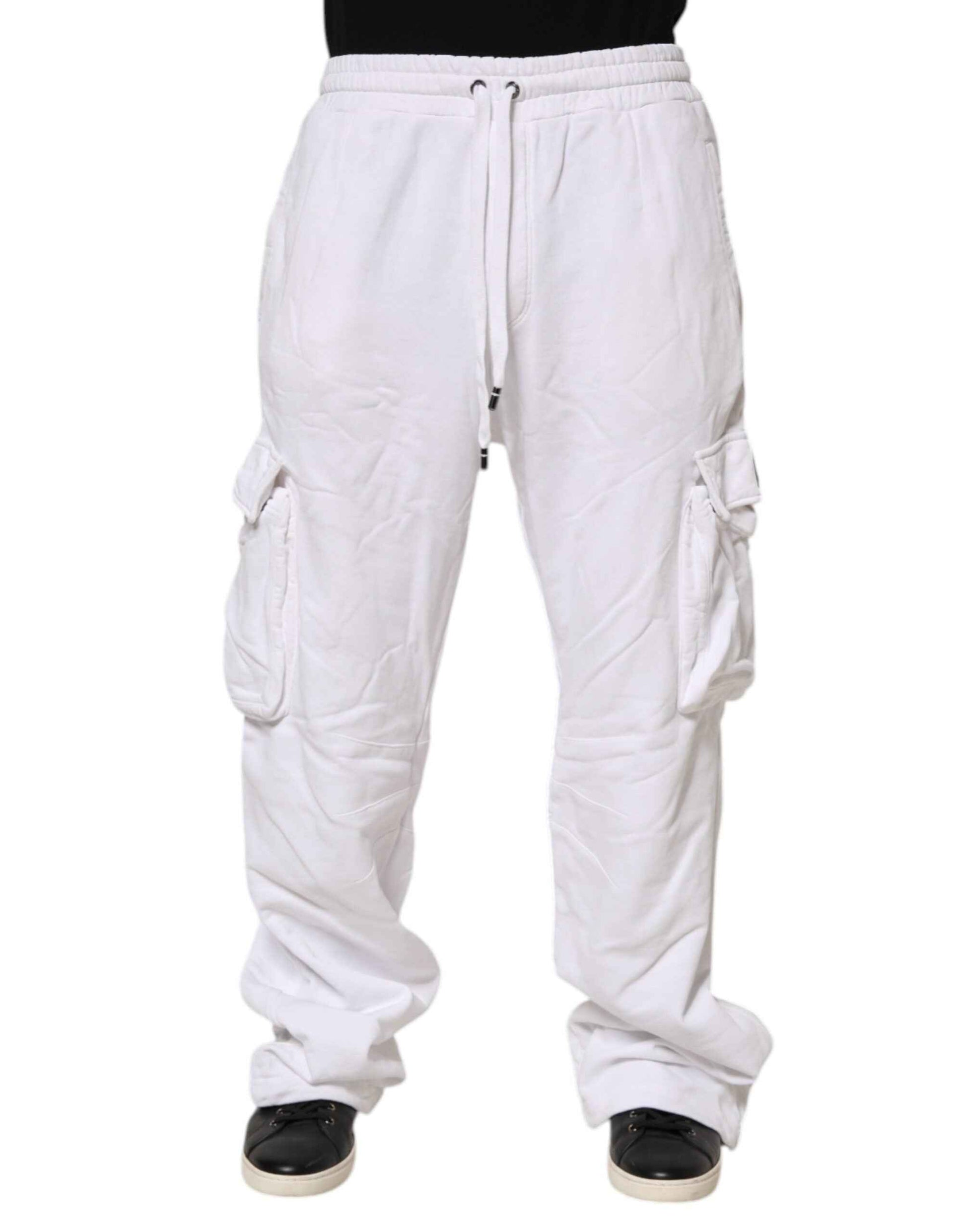 Dolce & Gabbana White Cotton Cargo Trousers Logo Patch Pants by Dolce & Gabbana