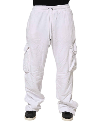 Dolce & Gabbana White Cotton Cargo Trousers Logo Patch Pants by Dolce & Gabbana