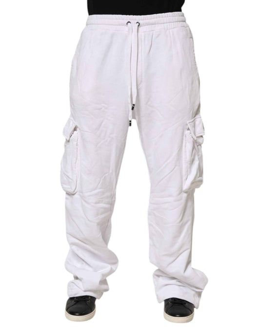 Dolce & Gabbana White Cotton Cargo Trousers Logo Patch Pants by Dolce & Gabbana