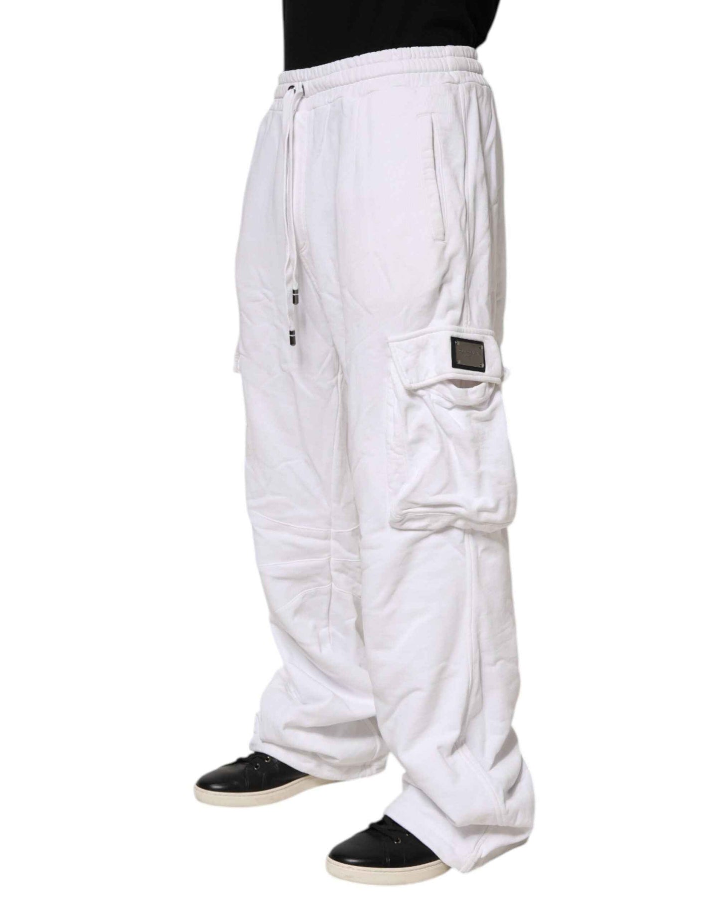 Dolce & Gabbana White Cotton Cargo Trousers Logo Patch Pants by Dolce & Gabbana