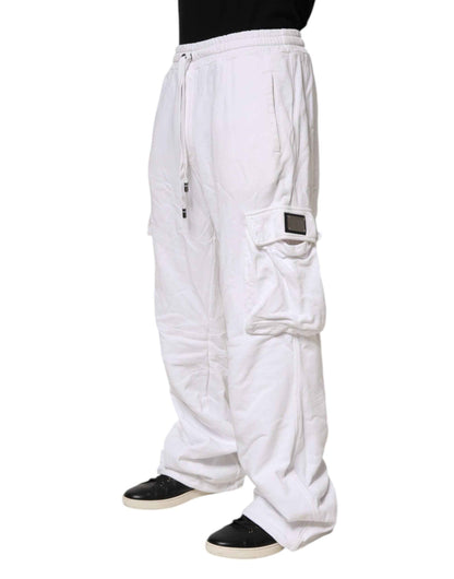 Dolce & Gabbana White Cotton Cargo Trousers Logo Patch Pants by Dolce & Gabbana