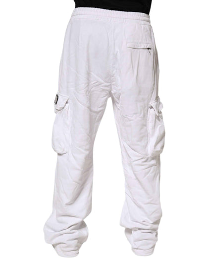 Dolce & Gabbana White Cotton Cargo Trousers Logo Patch Pants by Dolce & Gabbana