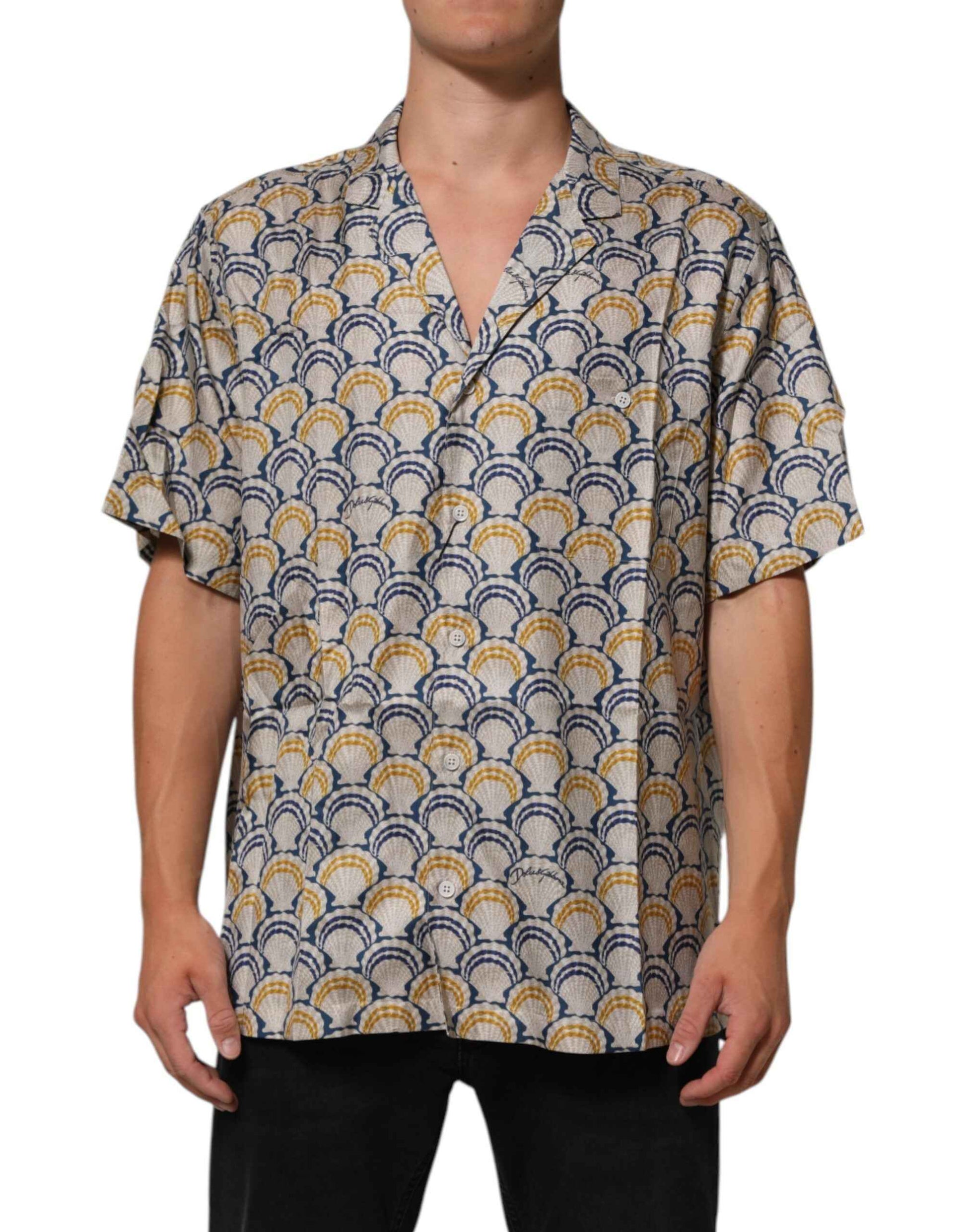 Dolce & Gabbana Cream Cotton Silk Hawaii Scallop Shell Print Shirt by Dolce & Gabbana