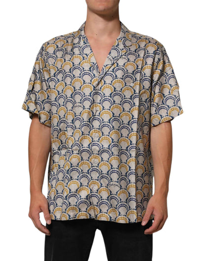 Dolce & Gabbana Cream Cotton Silk Hawaii Scallop Shell Print Shirt by Dolce & Gabbana