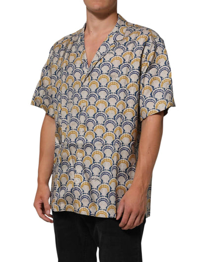 Dolce & Gabbana Cream Cotton Silk Hawaii Scallop Shell Print Shirt by Dolce & Gabbana