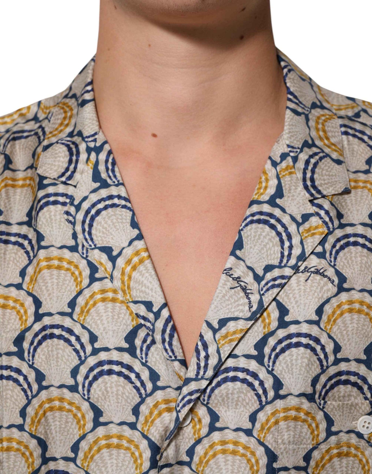 Dolce & Gabbana Cream Cotton Silk Hawaii Scallop Shell Print Shirt by Dolce & Gabbana