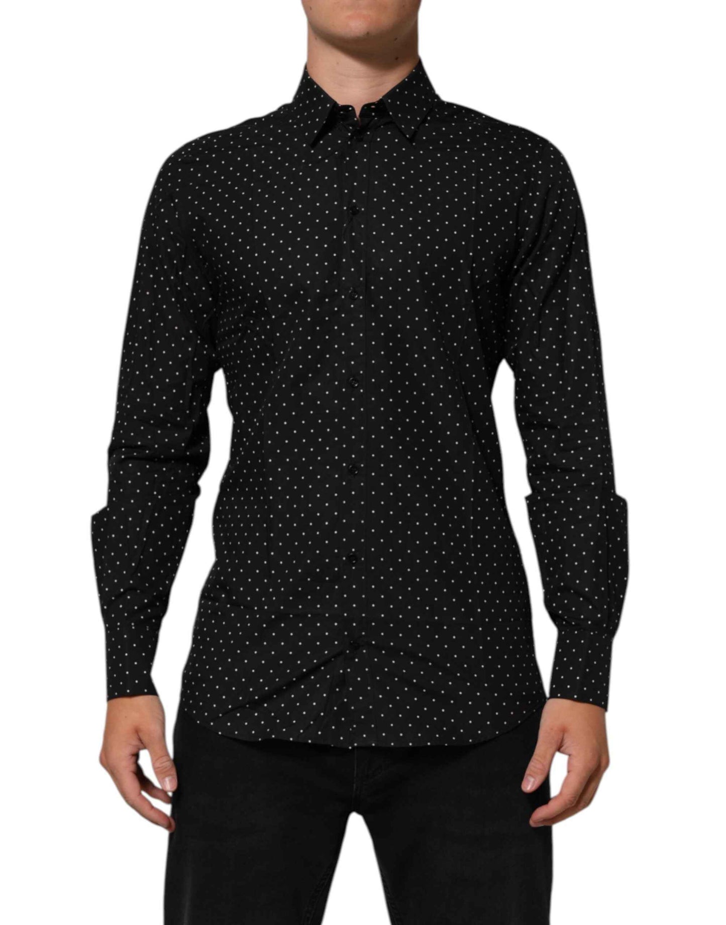 Dolce & Gabbana Black Polka Dot Cotton GOLD Men Formal Dress Shirt by Dolce & Gabbana