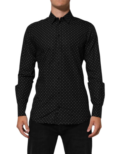 Dolce & Gabbana Black Polka Dot Cotton GOLD Men Formal Dress Shirt by Dolce & Gabbana