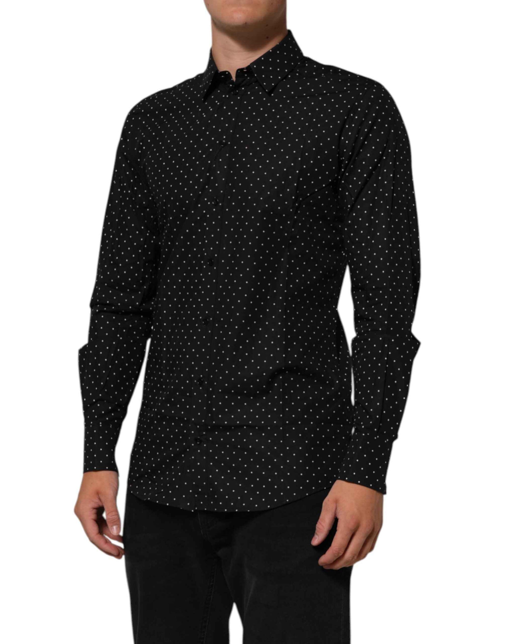 Dolce & Gabbana Black Polka Dot Cotton GOLD Men Formal Dress Shirt by Dolce & Gabbana