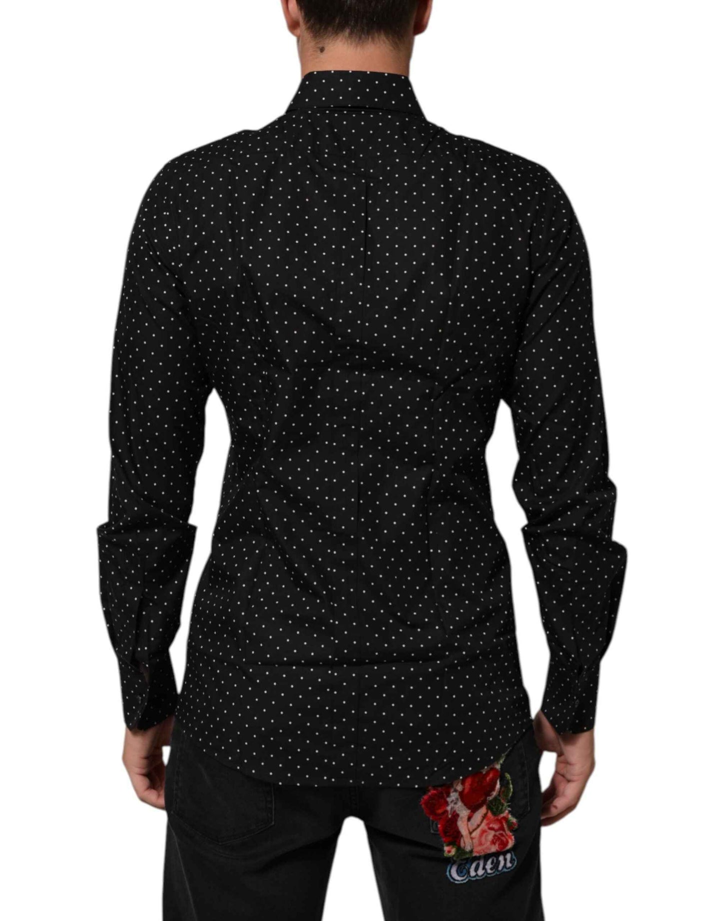Dolce & Gabbana Black Polka Dot Cotton GOLD Men Formal Dress Shirt by Dolce & Gabbana