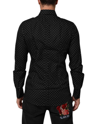 Dolce & Gabbana Black Polka Dot Cotton GOLD Men Formal Dress Shirt by Dolce & Gabbana