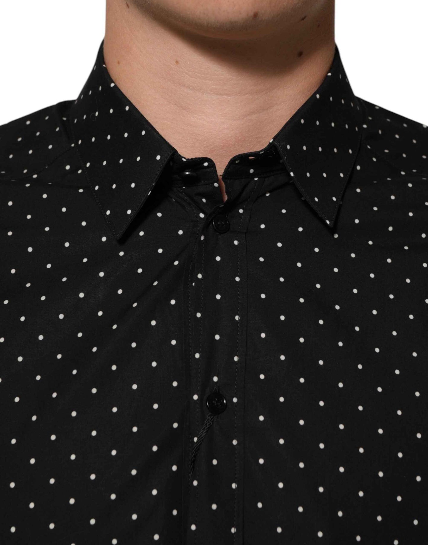 Dolce & Gabbana Black Polka Dot Cotton GOLD Men Formal Dress Shirt by Dolce & Gabbana