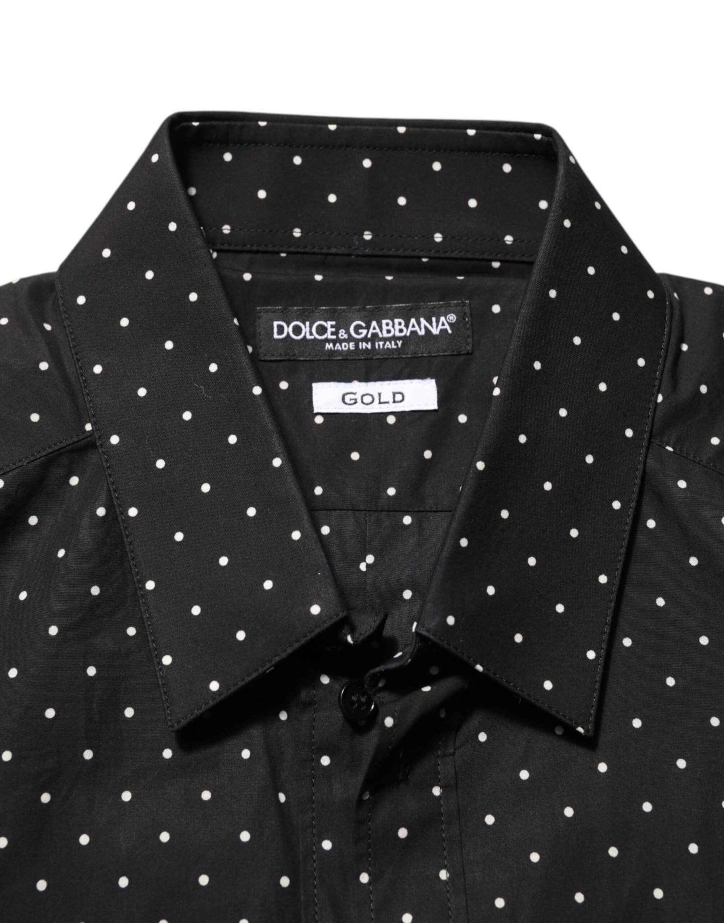 Dolce & Gabbana Black Polka Dot Cotton GOLD Men Formal Dress Shirt by Dolce & Gabbana