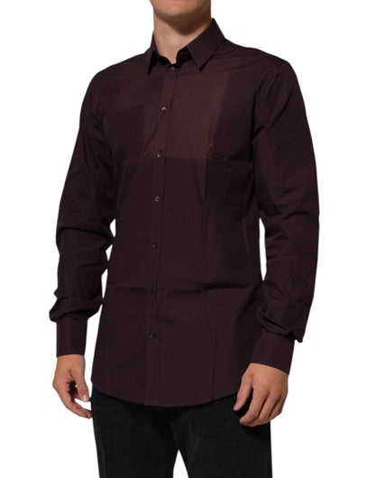 Dolce & Gabbana Maroon Cotton Collared GOLD Formal Dress Shirt by Dolce & Gabbana