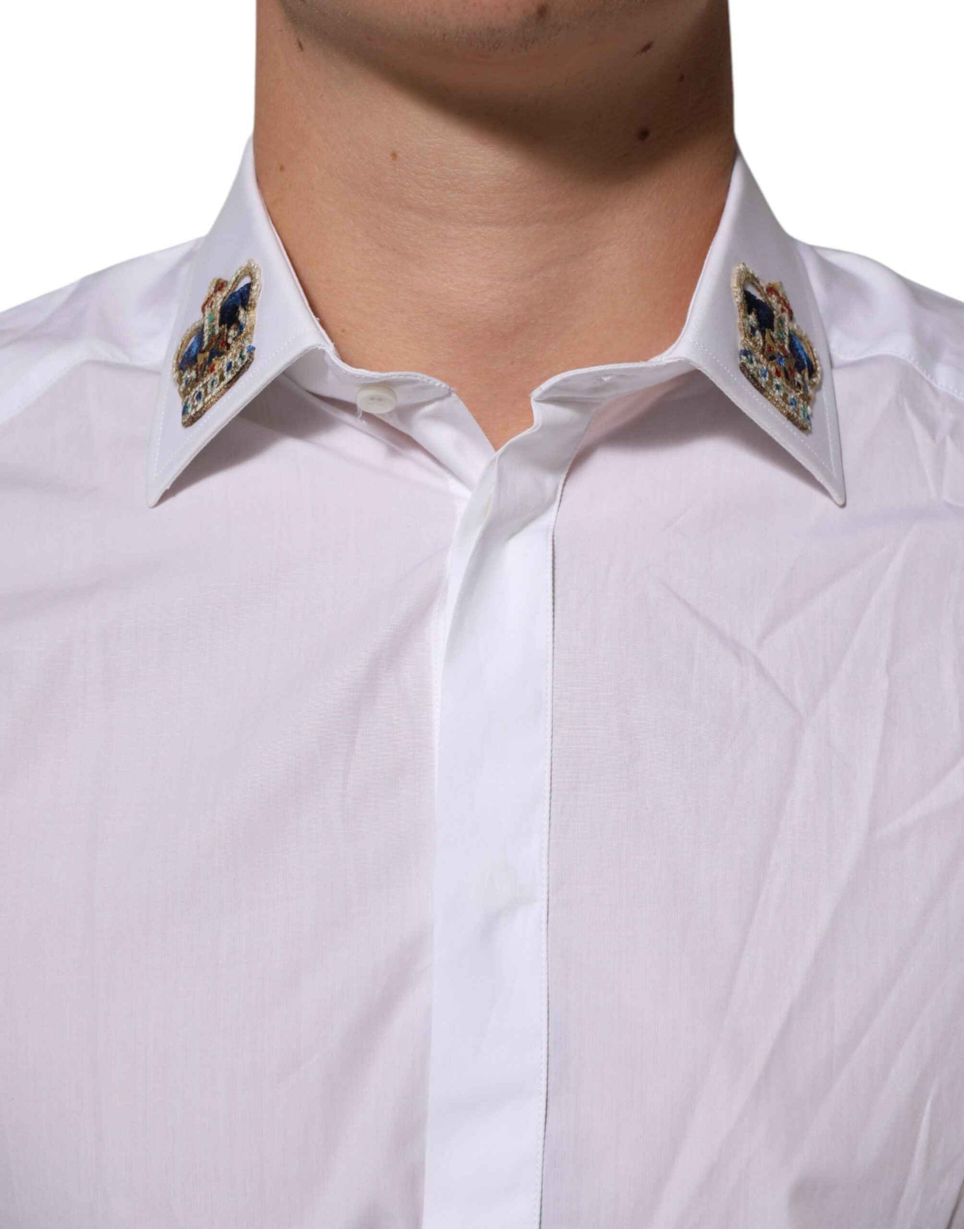 Dolce & Gabbana White Crown Collared GOLD Formal Dress Shirt by Dolce & Gabbana